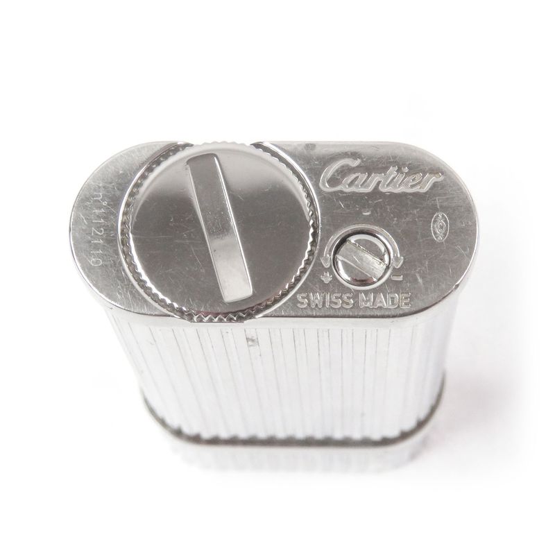 Cartier Godron Stripe Pattern Oval Shape Gas Lighter Smoking Tool