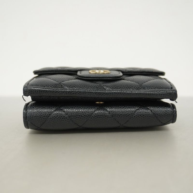 Chanel Trifold Wallet Matelasse Caviar Skin Black Chien Pan Gold Hardware Women