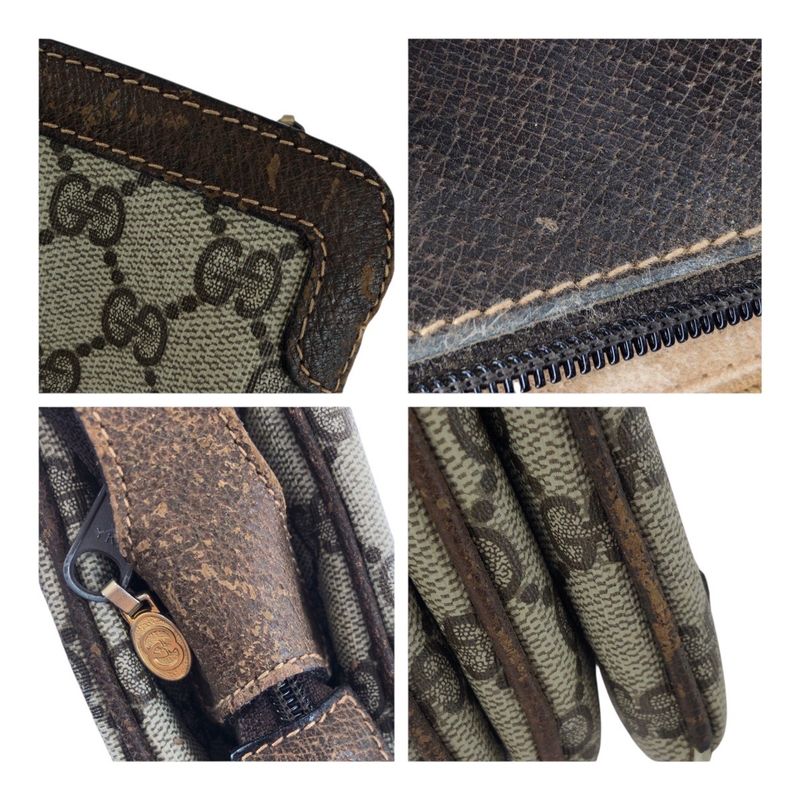 Gucci Vintage Old Gucci Sherry Line Beige Brown GG Supreme Canvas 010-378