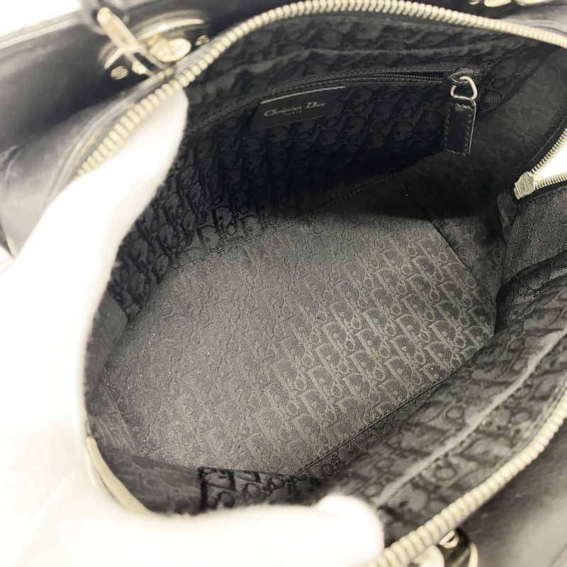 Christian Dior Handbag Cannage Leather Black Silver Hardware Women