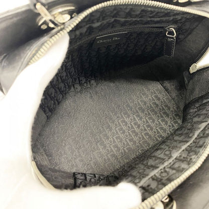 Christian Dior Handbag Cannage Leather Black Silver Hardware Women
