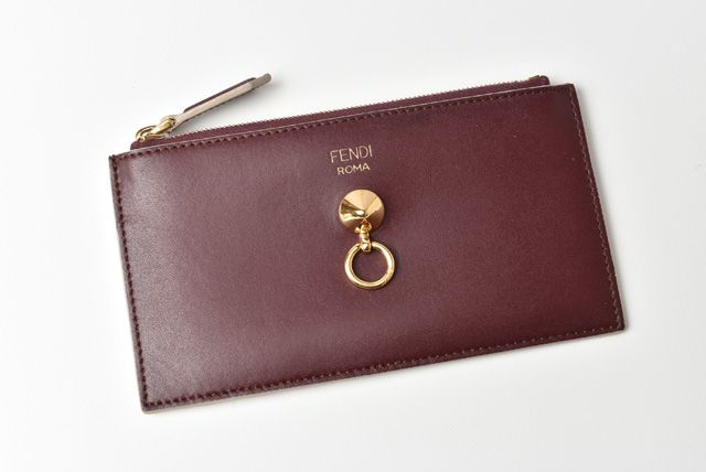 Fendi Mini Wallet Coin Case Card Case Pass Case Burgundy