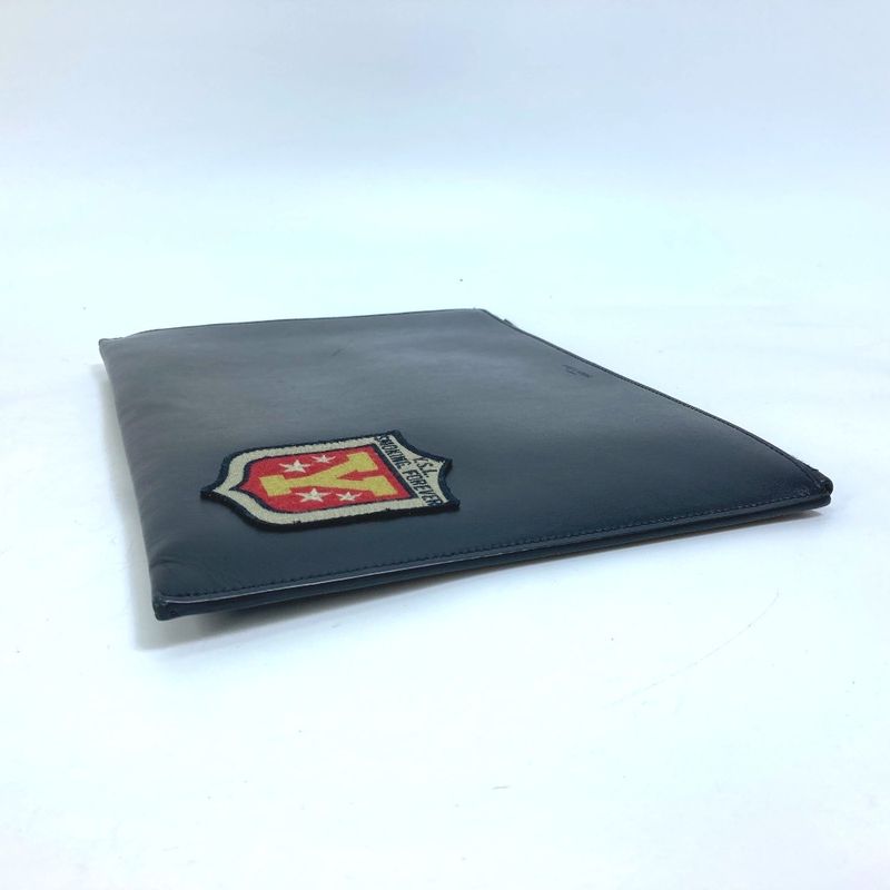 Saint Laurent Paris Clutch Bag Logo Patch 397295 Leather Black