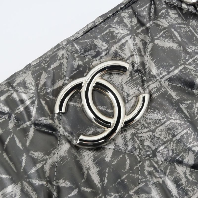Chanel Nylon Chain Tote Bag Silver Hardware Quilted Women's