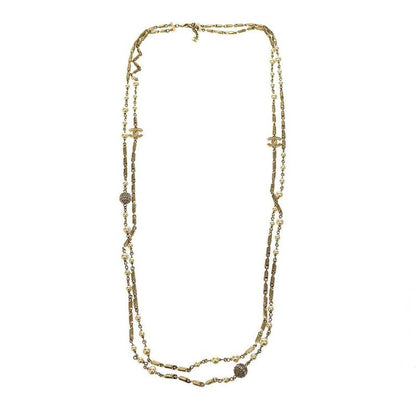 Chanel 2016 Faux Pearl Ball Coco Mark Long Necklace A16 Gold