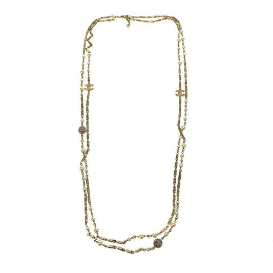 Chanel 2016 Faux Pearl Ball Coco Mark Long Necklace A16 Gold