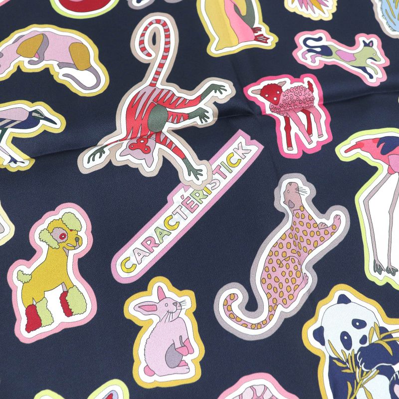 Hermes Double FACE Caracteristick 100% Silk Caban/rose/multico Carré 90 Scarf