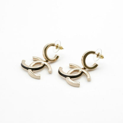Chanel Earrings Earring Gold Black Coco Mark Hoop