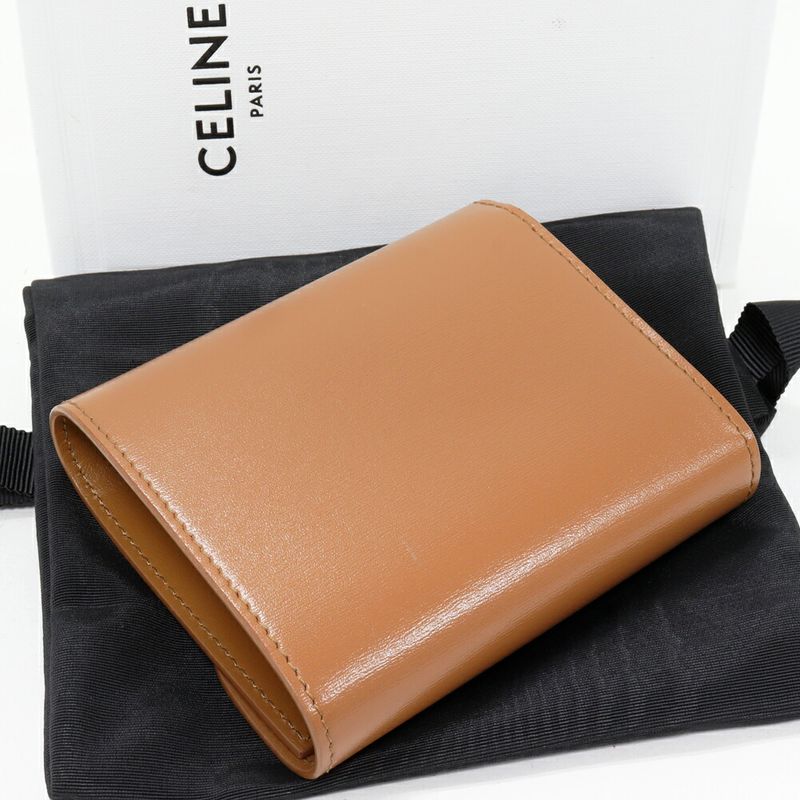 Celine Triomphe Small Flap Wallet With Coin Purse Shiny Calfskin Bronze Gold