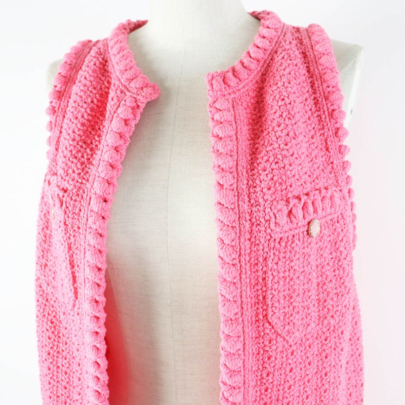 CHANEL 22S P72795 Front Open Long Length Gilet/vest With Coco Mark Buttons Pink