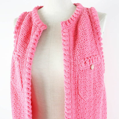 CHANEL 22S P72795 Front Open Long Length Gilet/vest With Coco Mark Buttons Pink