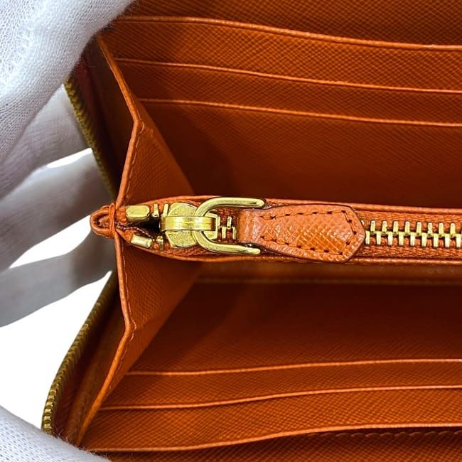 Prada Round Zipper Long Wallet Orange 1ml506 Wallet Saffiano