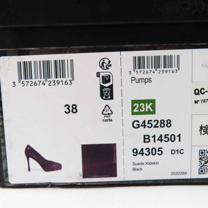 CHANEL 23K G45288 Pin Heel Suede Leather Pumps With Rhinestone Coco Mark Black