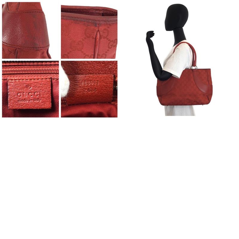 Gucci Red GG Canvas/leather 113011 Tote Shoulder Bag Women 5048565
