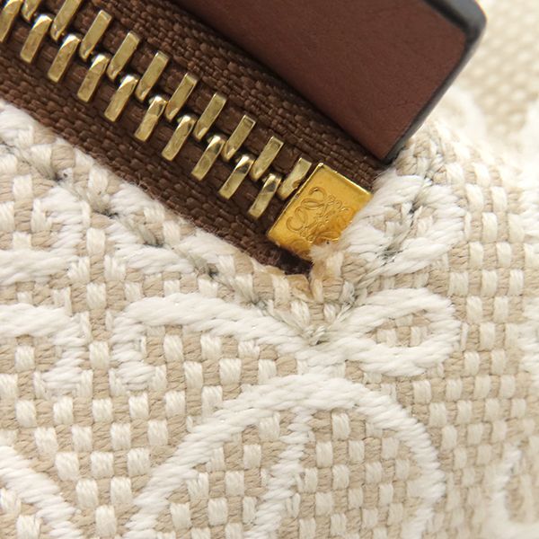 Loewe 2way Bag Hammock Bag Small Leather Jacquard Cotton Ecru and Tan Gold