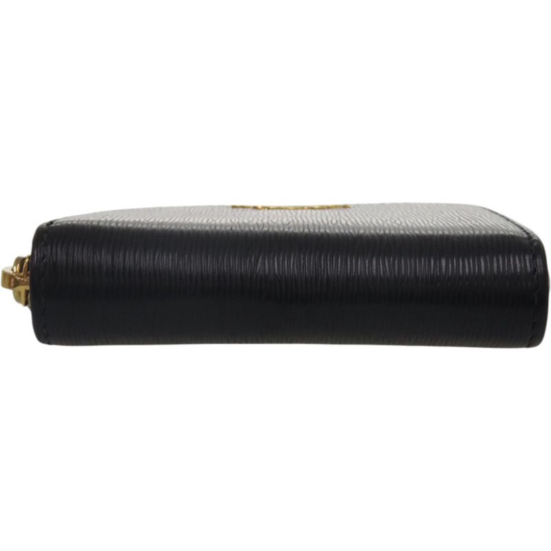 Prada Round Zipper 1mm (004in)268 Leather Gold Hardware Black Coin Case Wallet
