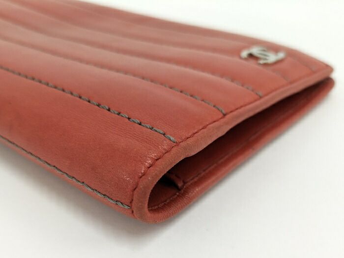 Chanel Bifold Long Wallet Mademoiselle Coco Mark Leather Orange