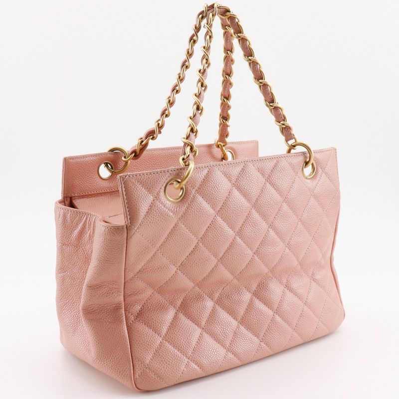 Chanel Matelasse Coco Mark Chain Tote A15688 Caviar Skin Pink Ladies Tote Bag
