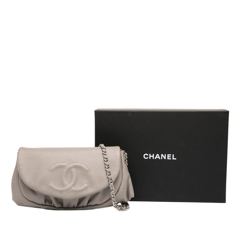 Chanel Half Moon Coco Mark Chain Wallet Shoulder Bag Purple Caviar Skin Women