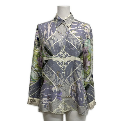 Hermes Long Sleeve Shirt Blouse Size 36 S Women's - Ivory Purple And Multi Silk