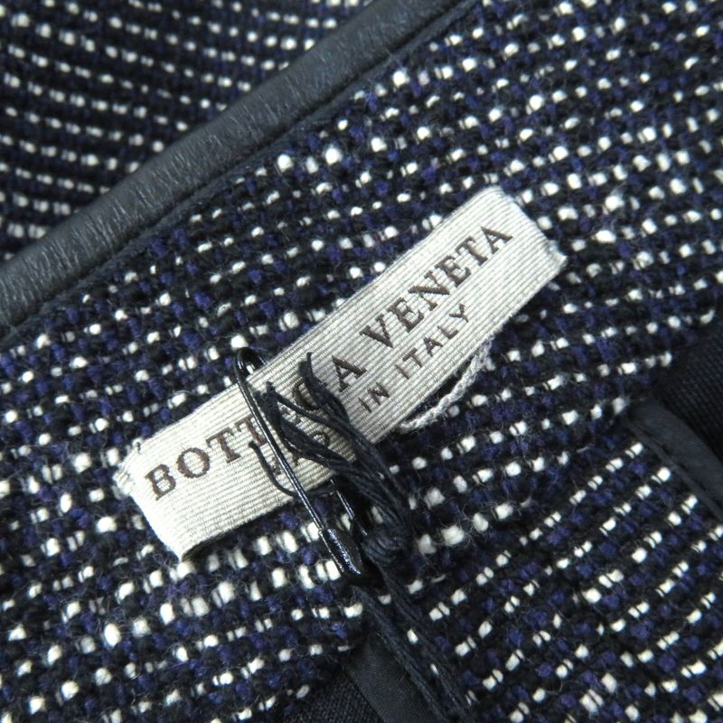 Bottega Veneta Intrecciato Leather Use Summer Tweed Skirt Tight Skirt Navy