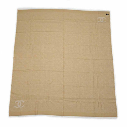 Chanel Large Shawl CC Mark Beige Wool Shawl Fringe Ladies Women