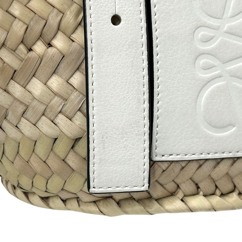 Loewe Bag Women's Brand Anagram Tote Leather Palm Leaf Basket Bag Small White