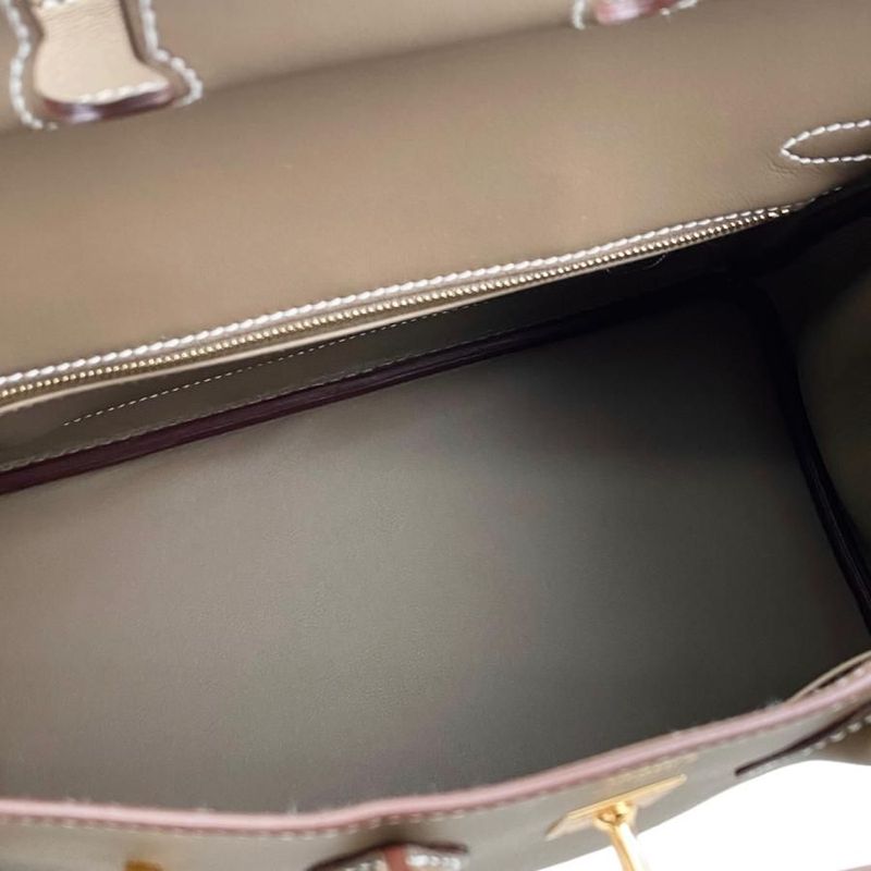 Hermes Handbag Birkin 25 W Engraved Swift Etoupe Glaze Gold Hardware Hermes