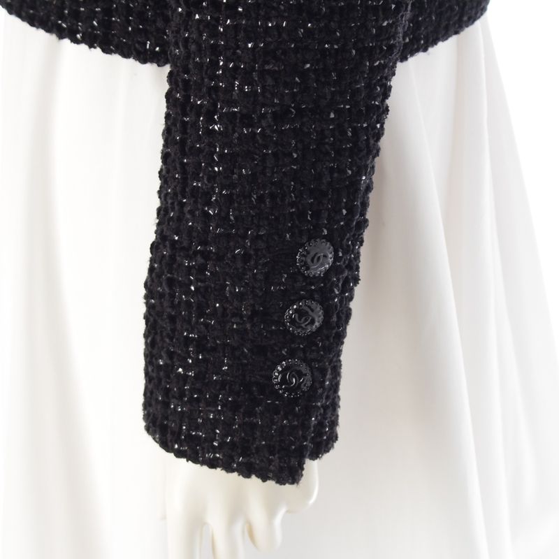 Chanel Cotton Blend Coco Button Collarless Jacket P73350v64896 Black 36