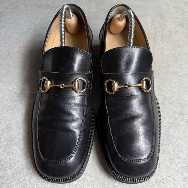 Gucci Horsebit Loafer Square Toe Black Gold Hardware Men's 41e 26cm (10.24in)