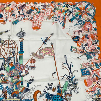 Hermes Carre 90 Silk Scarf Folle Parade Orange