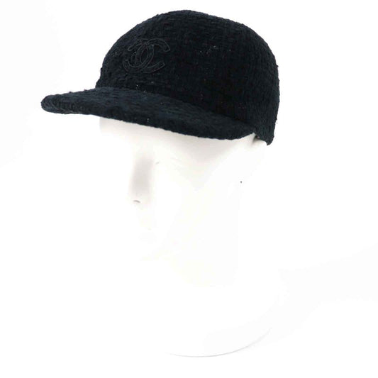 CHANEL 22B Aa8562 Coco Mark Fantasy Tweed Cap Hat Black Lame M With Box Made