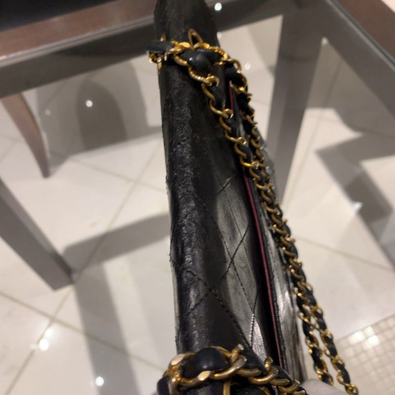 ◎ Authentic Chanel Half Moon Matelasse Chain Shoulder Bag Black Coco Mark