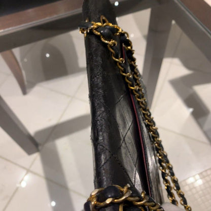 ◎ Authentic Chanel Half Moon Matelasse Chain Shoulder Bag Black Coco Mark