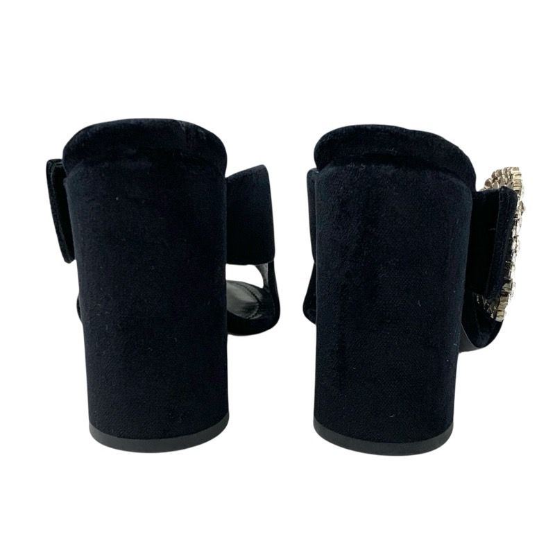 Louis Vuitton Sandals Shoes Velor Black LV Logo Bijou Mules