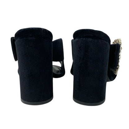 Louis Vuitton Sandals Shoes Velor Black LV Logo Bijou Mules