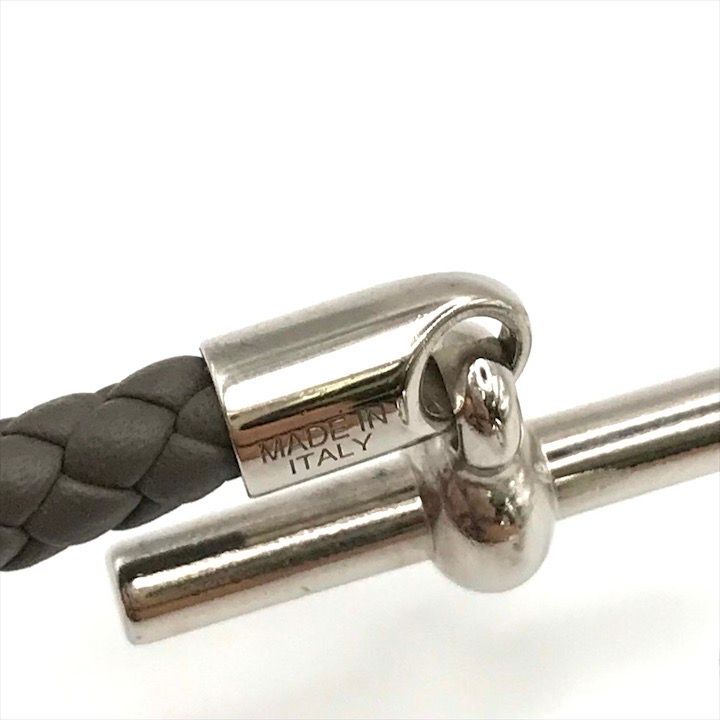 Hermes Glenan Leather Bra Calf Silver Gray Bangle Bracelet
