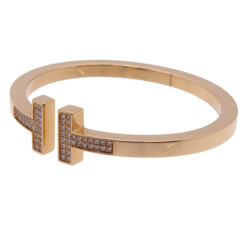 Tiffany & Co T-square 18K Pink Gold Rose Gold Diamond Large Bracelet Bangle 750