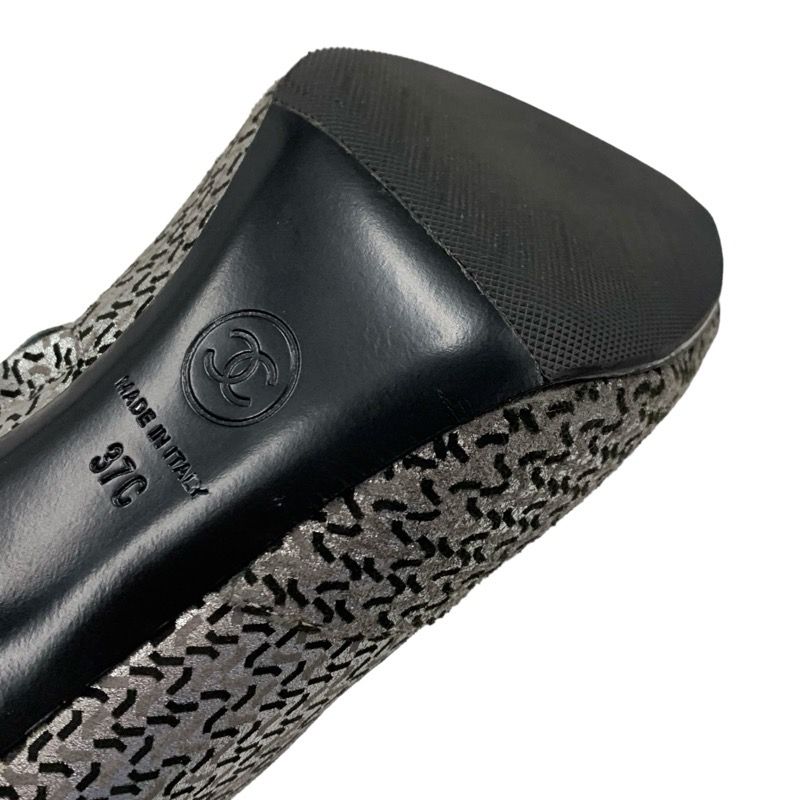 Chanel Boots Short Boots Shoes Fabric Leather Silver Black Logo