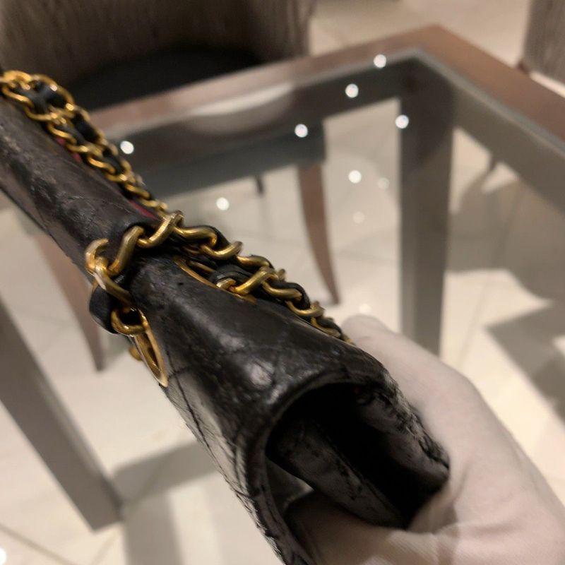 ◎ Authentic Chanel Half Moon Matelasse Chain Shoulder Bag Black Coco Mark