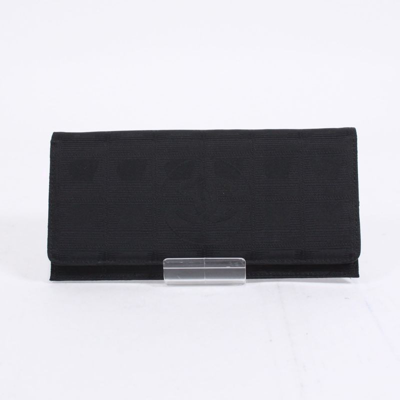 Chanel New Travel Line Leather X Nylon Black Wallet Black A15788