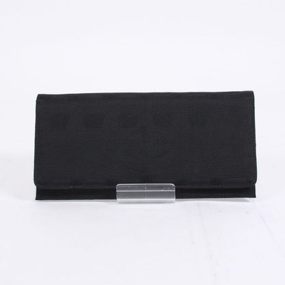 Chanel New Travel Line Leather X Nylon Black Wallet Black A15788