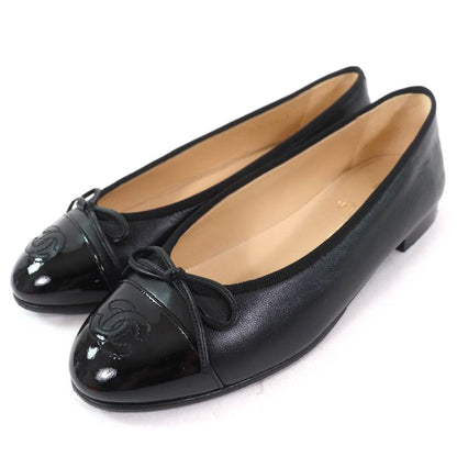 CHANEL G02819 Ballerina Coco Mark Ribbon Patent Leather Use Leather Flat Shoes