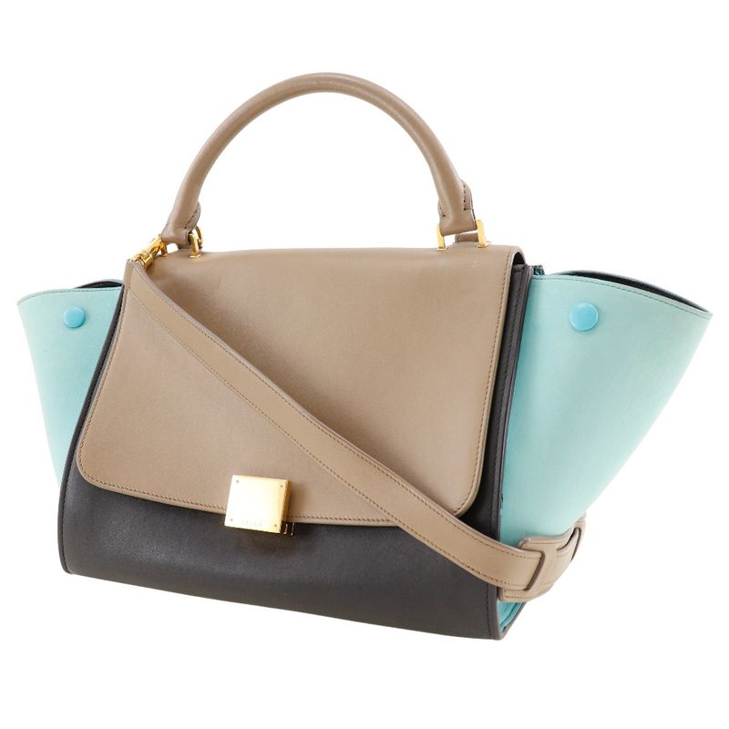 Celine Trapeze 2-way Shoulder Calf Brown/black Women's Handbag