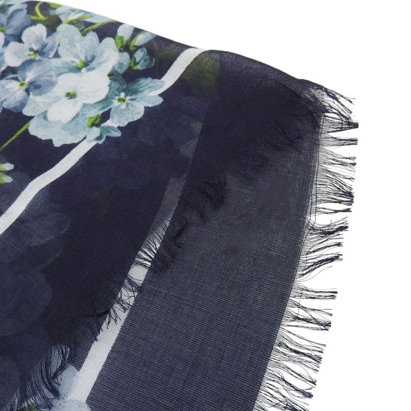 Super With Box Gucci 2016 Item Floral Silk Rayon Fringe Shawl Scarf Navy