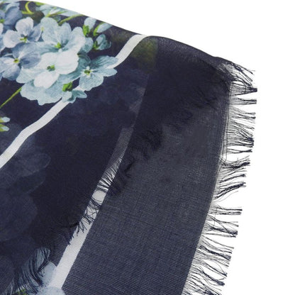 Super With Box Gucci 2016 Item Floral Silk Rayon Fringe Shawl Scarf Navy