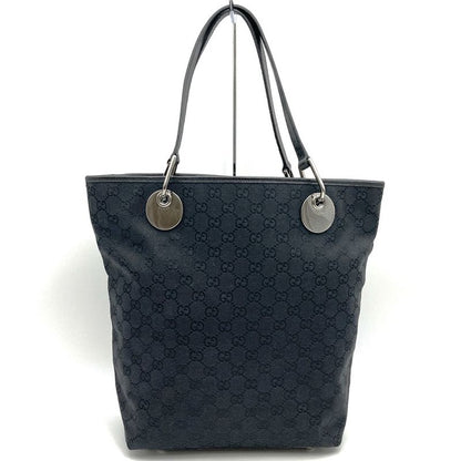 Gucci 120836 Handbag Tote Bag Black GG Canvas Leather Ladies Men Fashion