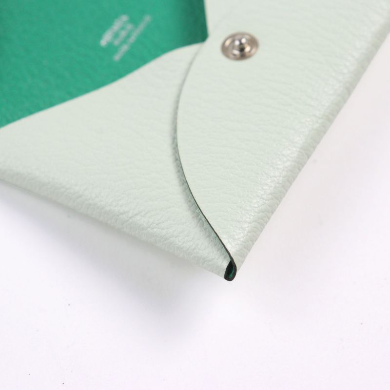 Hermes Calvi Verso Chevre Verre Fizz Mint Coin Case With Box Stamped U Made In