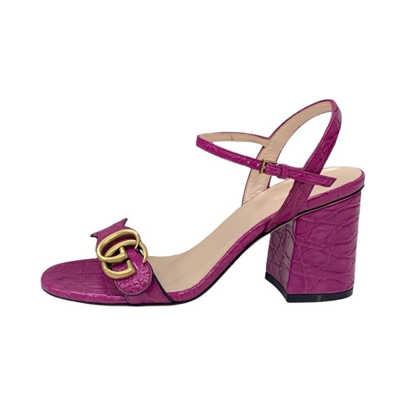 Gucci Double G Sandals Shoes Leather Purple Gold Ggmarmont Strap
