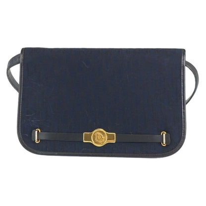 DIOR Vintage Trotter Navy Gold Hardware Canvas/leather Crossbody Shoulder Bag